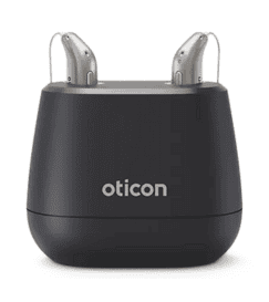 Oticon hearing aid charger for easy, efficient device charging.